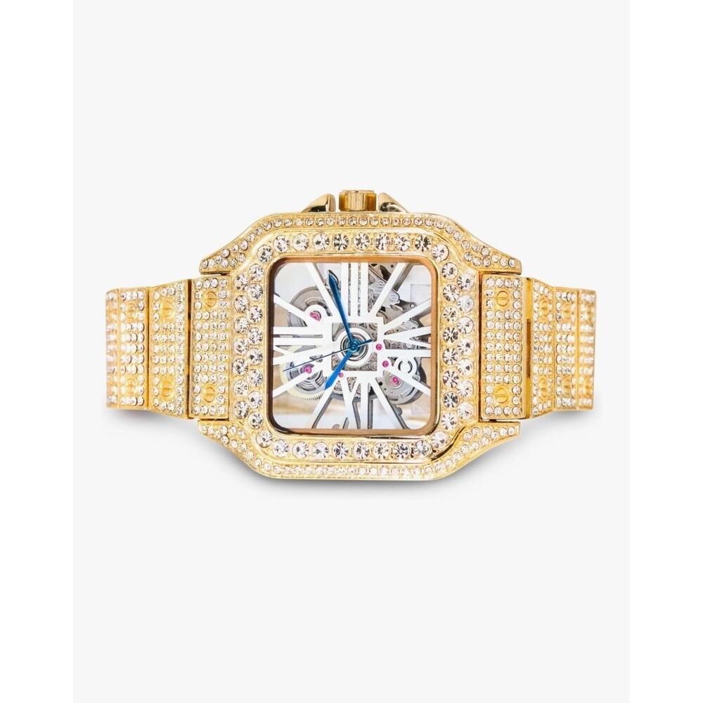 Skeleton Gold Dial VVS Iced Out Diamond Designer Watch Hip Hop Bustdown